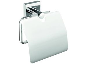 4063565260544 - Ekkro Toilettenpapierhalter mit Deckel verchromt - WC-Rollenhalter zur Wandbefestigung ohne Bohren inkl Klebelösung - 53 mm x 140 mm x 128 mm