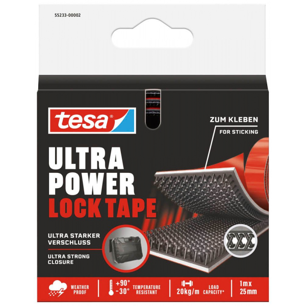 4063565403934 - tesa Ultra Power Lock Tape - selbstklebendes Klettband mit extrem starkem Klettverschluss - wetterfest UV- und temperaturbeständig - Klebeband für