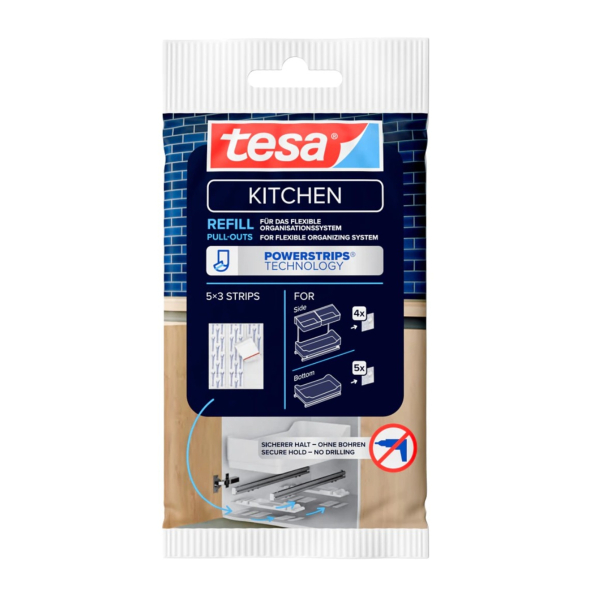 4063565472787 - tesa® Powerstrips Refill für Pull Out Boden- und Seitenauszüge weiß 5 Bögen à 3 Strips (insgesamt 15)