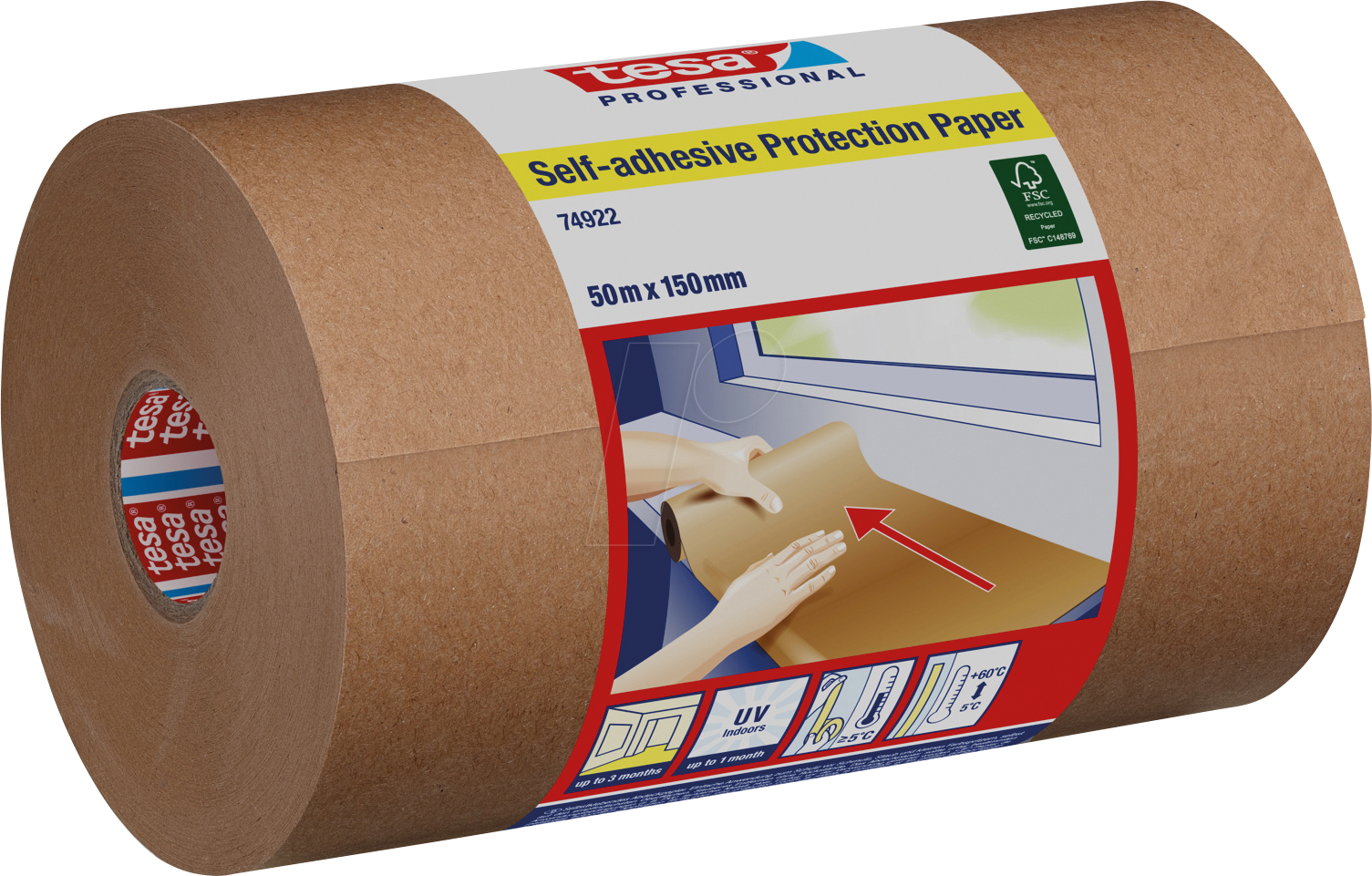 4063565547393 - tesa® Professional Selbstklebendes Schutzpapier chamoisgelb 140 µm 50 m x 150 mm 10 Rollen