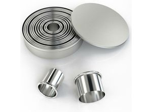 4063758215153 - 12-teiliges Ausstechformen Set in Silber mit Aufbewahrungsbox - Cutter Ringe Rund aus Edelstahl für Kekse Cookie Plätzchen Gebäck Backform Ausstecher