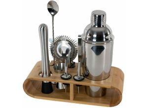 4063758250970 - - 12-teiliges Edelstahl Cocktail-Shaker Set mit Bambus-Ständer für Amateure sowie Profis - grey