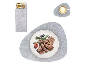 4063758251359 - - 6x Filzunterleger-Set in Grau - Tischdeckchen Gläseruntersetzer Bestecktasche Platzset für Restaurant und Zuhause - grey