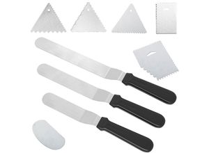 4063758254671 - - 9-teiliges Edelstahl Set mit Küchenschaber und Tortenspatel zum Backen Dekorieren Verzieren - black