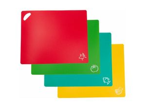 4063758320253 - 4er Set bunte Schneidebretter flexible Schneidematte 378 x 302 cm Größe mit Lebensmittelsymbol - Rutschfeste BPA-freie Küchenunterlage für jede