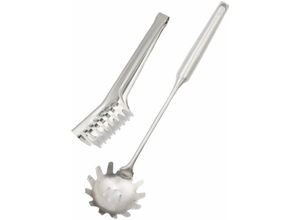 4063758320802 - 2er Set Spaghettilöffel und Spaghettizange aus Edelstahl in Silber - Nudellöffel Nudelkelle Nudelzange Küchenzange zum Servieren von Salat