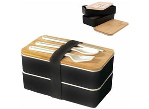 4063758331471 - Lunch Box Bento Box mit 3 Fächern und Besteck in Schwarz - 185 x 105 x 93 cm - Brotdose für Erwachsene und Kinder für Schule und Arbeit sicher