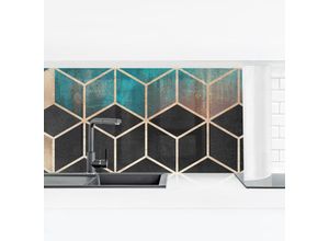 4063874105987 - Micasia - Küchenrückwand - Türkis Rosé goldene Geometrie Größe HxB 40x140cm Material Smart