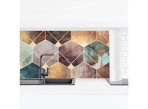 4063874106267 - Micasia - Küchenrückwand - Türkise Geometrie goldenes Art Deco Größe HxB 40x140cm Material Smart