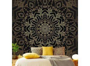 4063874412825 - Micasia - Fototapete - Mandala Blüte Muster gold schwarz - Fototapete Quadrat Größe HxB 192cm x 192cm