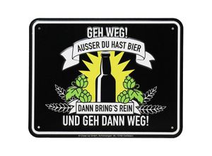 4063909067587 - - Bier Blechschild Geh Weg Ausser Du Hast Bier schwarz 100 % Aluminium rostfrei Befestigungslöcher gewölbt und geprägt