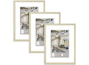 4063909081606 - - Posterrahmen 30 x 40 cm 3er Set Kieferimitat Passepartout Profil 15 x 15 mm aus mdf mit PVC-Scheibe (unzerbrechlich)