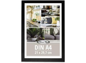 4063909333439 - Posterrahmen 21 x 297 cm (din A4) Holzdekor schwarz mit Rückwand und Aufsteller PVC-Scheibe (unzerbrechlich) Profilbreite 17 mm