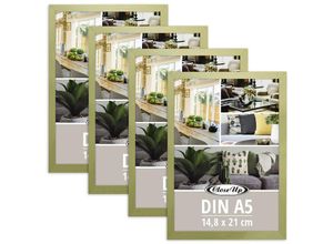 4063909343247 - Posterrahmen 148 x 21 cm 4er- Set (DIN A5) Holzdekor gold mit Rückwand und Aufsteller PVC-Scheibe (unzerbrechlich) Profilbreite 15 mm