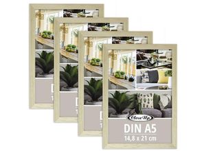 4063909343278 - - Posterrahmen 148 x 21 cm 4er- Set (din A5) Holzdekor natur mit Rückwand und Aufsteller PVC-Scheibe (unzerbrechlich) Profilbreite 15 mm