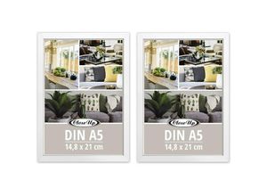 4063909343476 - - Posterrahmen 148 x 21 cm 2er- Set (din A5) Holzdekor weiß mit Rückwand und Aufsteller PVC-Scheibe (unzerbrechlich) Profilbreite 15 mm