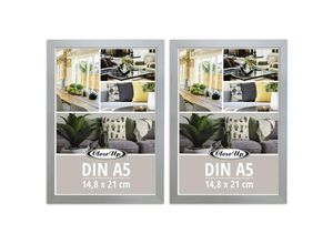 4063909343483 - - Posterrahmen 148 x 21 cm 2er- Set (din A5) Holzdekor silber mit Rückwand und Aufsteller PVC-Scheibe (unzerbrechlich) Profilbreite 15 mm