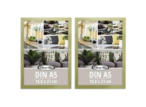 4063909343490 - - Posterrahmen 148 x 21 cm 2er- Set (din A5) Holzdekor gold mit Rückwand und Aufsteller PVC-Scheibe (unzerbrechlich) Profilbreite 15 mm