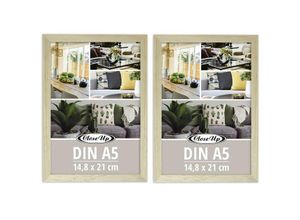 4063909343506 - - Posterrahmen 148 x 21 cm 2er- Set (din A5) Holzdekor natur mit Rückwand und Aufsteller PVC-Scheibe (unzerbrechlich) Profilbreite 15 mm