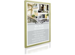 4063909343575 - - Posterrahmen 50 x 70 cm Holzdekor gold mit Rückwand PVC-Scheibe (unzerbrechlich) Profilbreite 20 mm