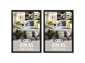 4063909344183 - - Posterrahmen 148 x 21 cm 2er- Set din A5 Kunststoff schwarz mit Rückwand und Aufsteller PVC-Scheibe (unzerbrechlich) Profilbreite 12 mm