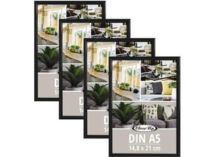 4063909344190 - Posterrahmen 148 x 21 cm 4er- Set DIN A5 Kunststoff schwarz mit Rückwand und Aufsteller PVC-Scheibe (unzerbrechlich) Profilbreite 12 mm