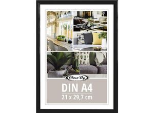 4063909344237 - - Posterrahmen 21 x 297 cm din A4 Kunststoff schwarz mit Rückwand und Aufsteller PVC-Scheibe (unzerbrechlich) Profilbreite 12 mm