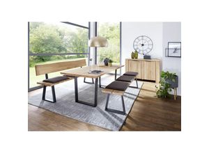 4063912047156 - Essgruppe Massivholz Daloris Esstisch mit 2 Sitzbänken massiv Holz Wildeiche Dunkelbraun 12024