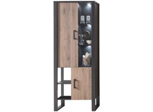 4063912088401 - Vitrinenschrank Jami 75x200x39 Vitrine Schwarz-Okapi Nuss Okapi Nuss 10134