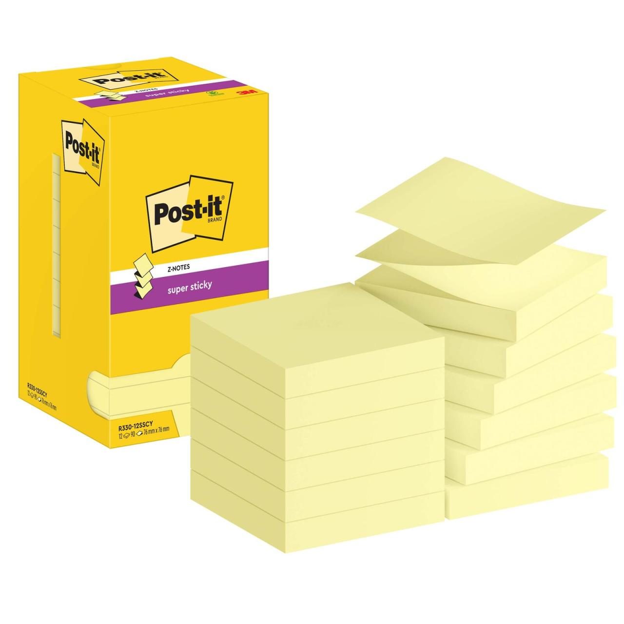 4064035065577 - Super Sticky Z-Notes Post-it R33012SY für Z-Notes Spender 12 Blöcke 90 Blatt je Block je 76 x 76 mm PEFC-zertifiziert gelb