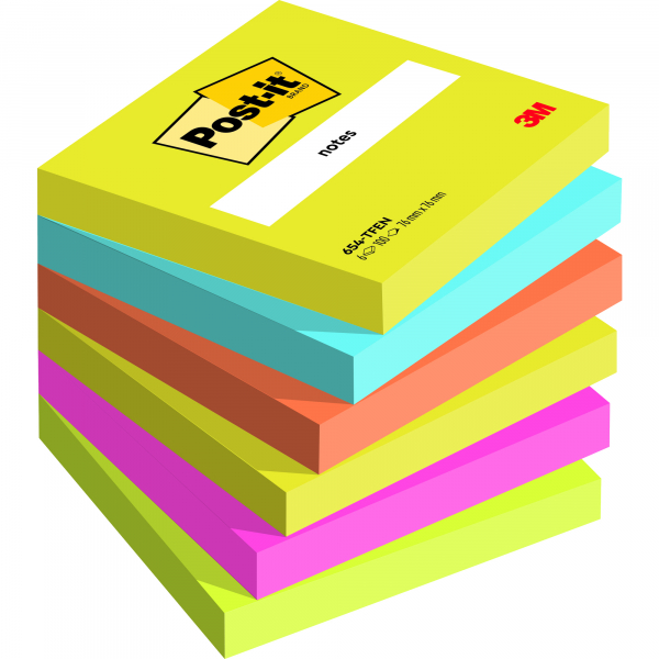 4064035083663 - POST-IT Haftnotizen Notes 622-12SS-COS 76 x 76 mm wiederablösbar cellophanfrei verpackt farbsortiert 6 x 100 Blatt