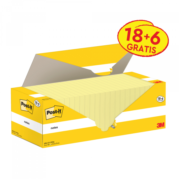 4064035128081 - Post-it Haftnotizen 127 x 76 mm Kanariengelb Packung mit 24 Blöcken à 100 Blatt Value Pack 18+6 GRATIS