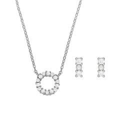 4064092176780 - Ohrring und Ketten Set FOSSIL STERLING JFS00584SET Schmuck-Sets silberfarben (silberfarben kristallweiß kristallweiß) Damen Brautschmuck