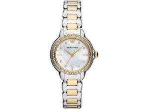 4064092196351 - Quarzuhr EMPORIO ARMANI AR11524 Armbanduhren goldfarben (silberfarben goldfarben) Damen Quarzuhren Armbanduhr Damenuhr Perlmutt-Zifferblatt Edelstahlarmband