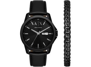 4064092213126 - Quarzuhr ARMANI EXCHANGE AX7147SET Armbanduhren schwarz Herren Hochzeitsmode Armbanduhr Herrenuhr ideal auch als Geschenk Datum Lederarmband