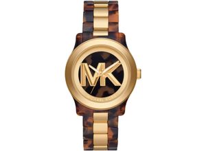 4064092215328 - Quarzuhr MICHAEL KORS RUNWAY MK7354 Armbanduhren goldfarben (braun schwarz) Damen Quarzuhren Armbanduhr Damenuhr Edelstahlarmband