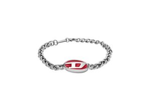 4064092228595 - Armband DIESEL Schmuck Edelstahl Armschmuck Zopfkette Panzerkette RED ENAMEL Armbänder Gr Edelstahl rot (edelstahlfarben rot) Diesel