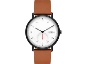 4064092231816 - Quarzuhr SKAGEN KUPPEL SKW6889 Armbanduhren braun Herren Quarzuhren Armbanduhr Herrenuhr analog dezentrale Sekunde Lederarmband