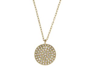 4064092235180 - Kette mit Anhänger FOSSIL SADIE GLITZ DISC JF04544710 Halsketten Gr Edelstahl goldfarben (gelbgoldfarben kristallweiß) Damen Ketten mit Anhänger Glasstein