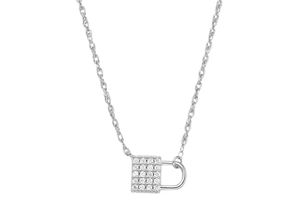 4064092235975 - Kette mit Anhänger FOSSIL LOCK JFS00624040 Halsketten Gr Silber 925 (Sterlingsilber) Länge 455 cm silberfarben (silberfarben kristallweiß) Damen Ketten mit Anhänger Zirkonia (synth)