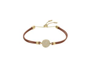 4064092237146 - Armband FOSSIL SADIE GLITZ DISC JF04545710 Armbänder Gr Edelstahl-Leder braun (gelbgoldfarben braun kristallweiß kristallweiß) Damen Armbänder Silber mit Glassteinen