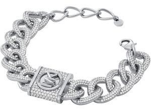 4064092255522 - Armband MICHAEL KORS PREMIUM PAVÉ LOCK SCHLOSS MKJ8300CZ040 Armbänder Gr Messing braun (messingfarben weiß weiß) Damen Armbänder Silber mit Zirkonia