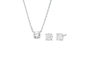 4064092255553 - Ohrring und Ketten Set MICHAEL KORS PREMIUM Schmuck-Set GIFTSET Solitär MKC1695SET MKC1694SET Schmuck-Sets silberfarben (silberfarben kristallweiß kristallweiß) Damen Brautschmuck mit Zirkonia (synth)