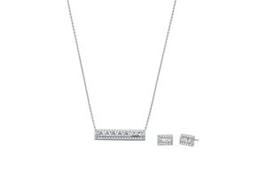 4064092255584 - Ohrring und Ketten Set MICHAEL KORS PREMIUM TAPERED BAGUETTE BAR MKC1688SET Schmuck-Sets bunt (silberfarben weiß weiß) Damen Brautschmuck mit Zirkonia (synth)