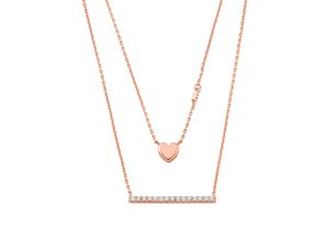 4064092255652 - Kette mit Anhänger MICHAEL KORS PREMIUM DOUBLE LAYER HEART MKC1675CZ791 Halsketten Gr Silber 925 (Sterlingsilber) rosegold (roségoldfarben weiß) Damen Ketten mit Anhänger Zirkonia (synth)