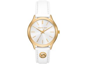 4064092265446 - Quarzuhr MICHAEL KORS SLIM RUNWAY Armbanduhren weiß Damen Quarzuhren Armbanduhr Damenuhr Lederarmband analog