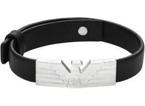 4064092266511 - Armband EMPORIO ARMANI EAGLE LOGO EGS3075040 Armbänder Gr Edelstahl-Leder schwarz (edelstahlfarben schwarz) Emporio Armani