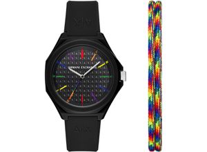 4064092270358 - Quarzuhr ARMANI EXCHANGE Armbanduhren schwarz Damen Quarzuhren Armbanduhr Damenuhr Herrenuhr Geschenk Silikonarmband Regenbogen