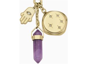 4064092274301 - Kette mit Anhänger FOSSIL JEWELRY JF04680710 Halsketten Gr Edelstahl Länge 555 cm gelb (gelbgoldfarben) Damen Ketten mit Anhänger Amethyst Zirkonia (synth)