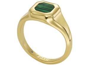 4064092274493 - Fingerring FOSSIL Schmuck Geschenk Edelstahl Signet Ring All Stacked Up JA7232710 Fingerringe Gr 48 Messing goldfarben (gelbgoldfarben grün grün) Damen Fingerringe mit Malachit